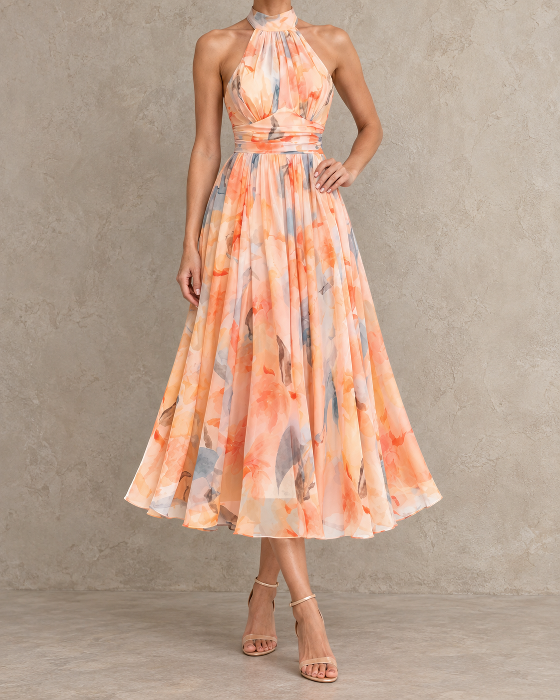 Aurora | Vestido con cuello halter y estampado de acuarela