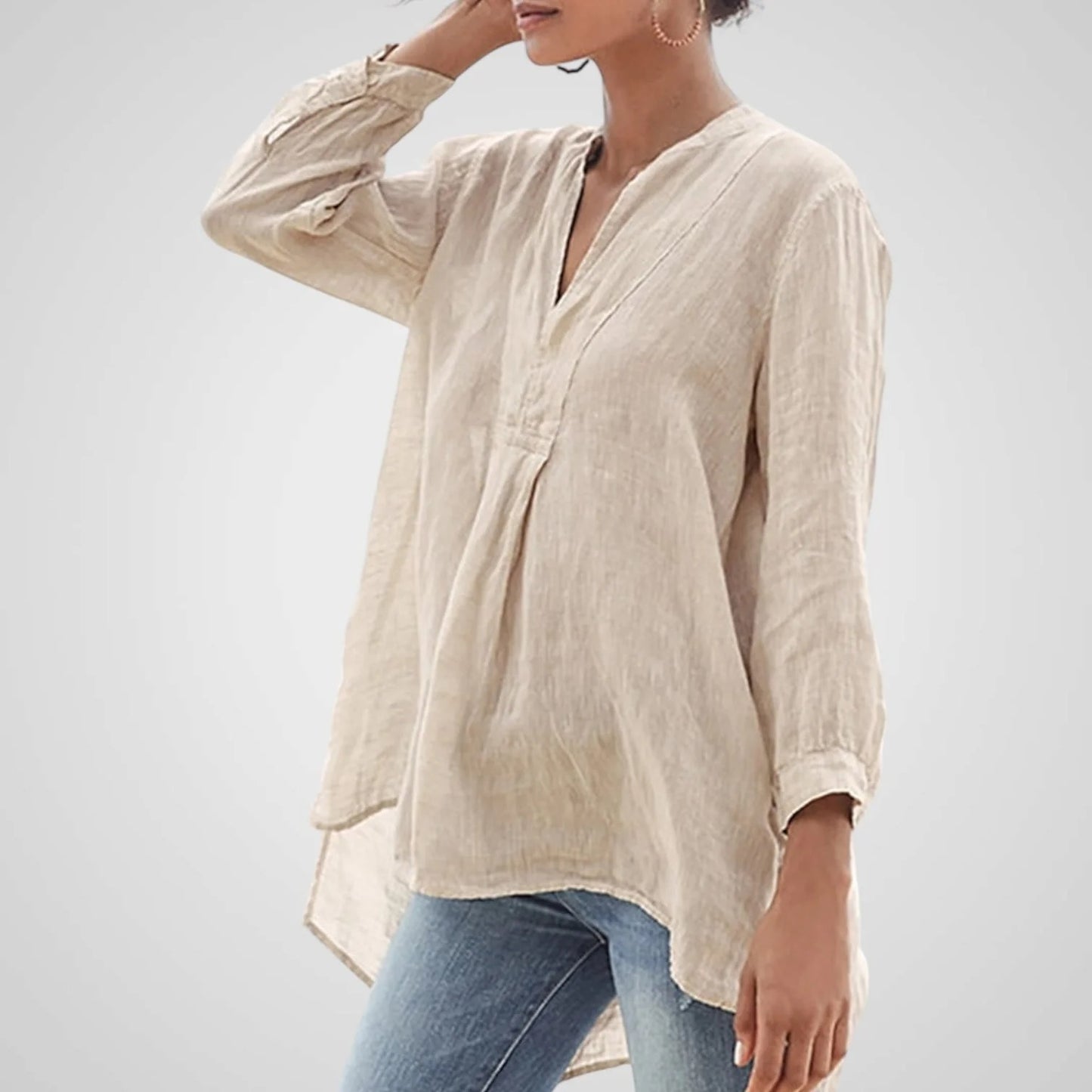 Lara | Camisa informal para mujer, sencilla, con parches y cuello en V