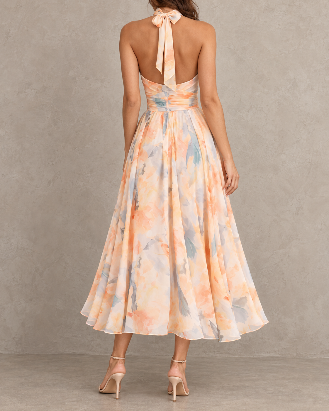 Aurora | Vestido con cuello halter y estampado de acuarela