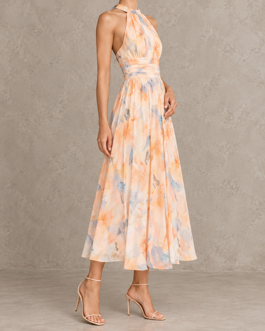 Aurora | Vestido con cuello halter y estampado de acuarela