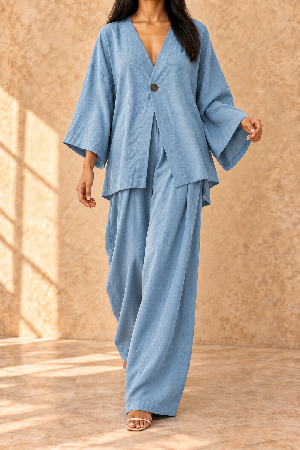 Jacqueline - Top informal con cuello en V y pantalones a juego