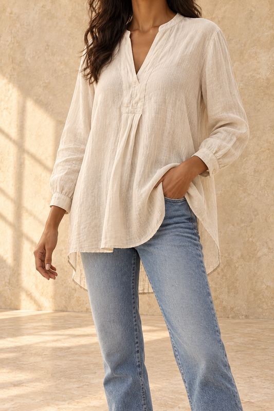 Lara | Camisa informal para mujer, sencilla, con parches y cuello en V