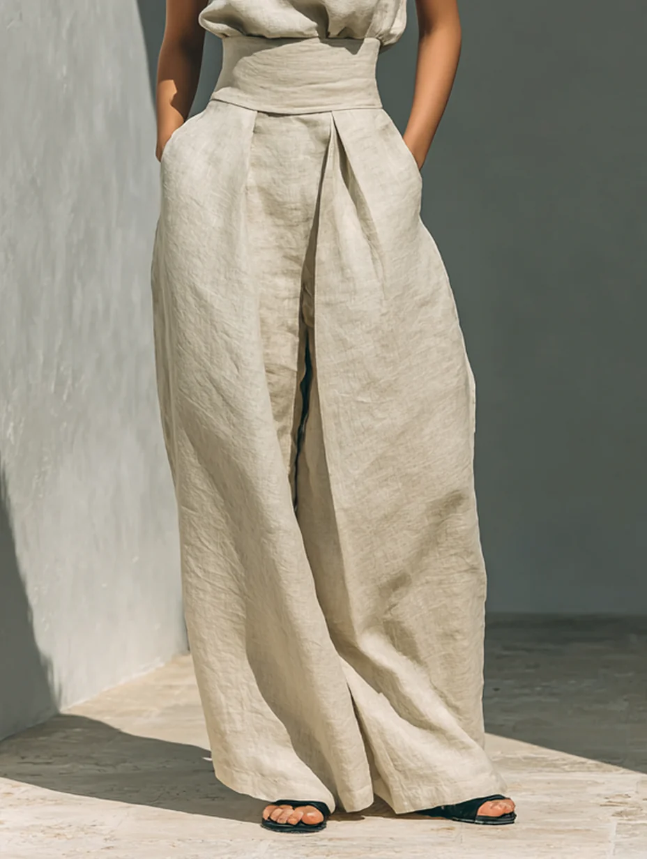 María | Conjunto minimalista con top y pantalones anchos de algodón y lino