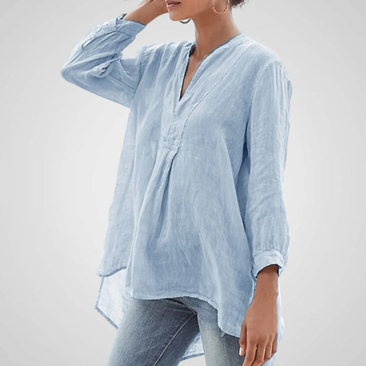 Lara | Camisa informal para mujer, sencilla, con parches y cuello en V
