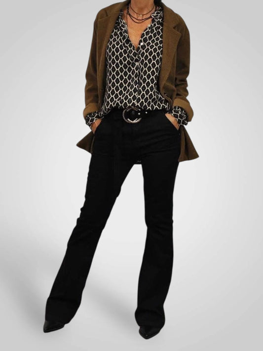 Alicia | Elegante blusa con cuello en V y estampado geométrico