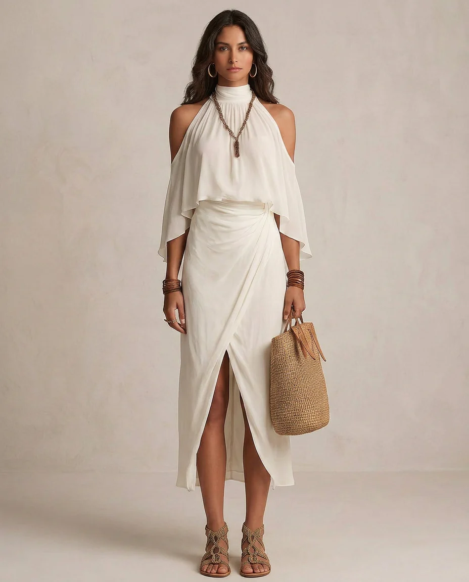 Valentina | Vestido con escote halter drapeado