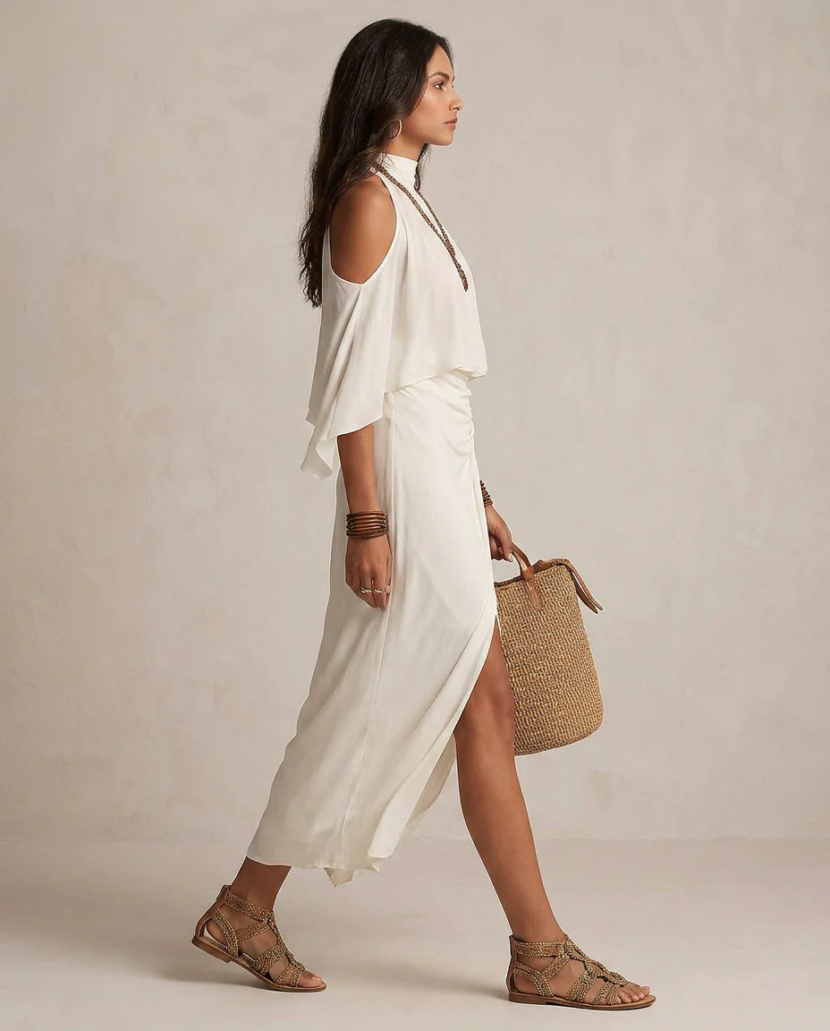 Valentina | Vestido con escote halter drapeado